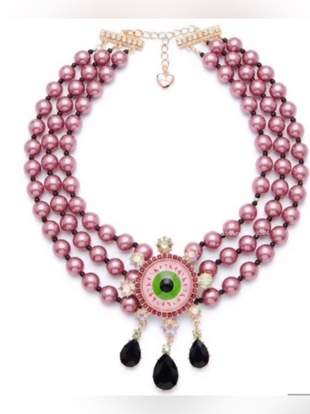 Betsey Johnson Statement Triple Layer Pearl eyeball Statement Necklace